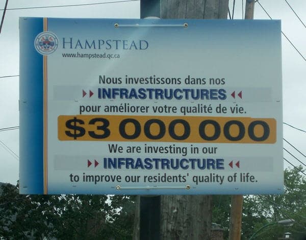 Investissement de 3 000 000 $ dans les infrastructures de Hampstead